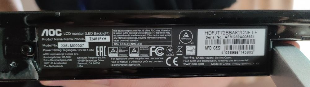 Монитор AOC  I2481FXH 23" на части/ремонт