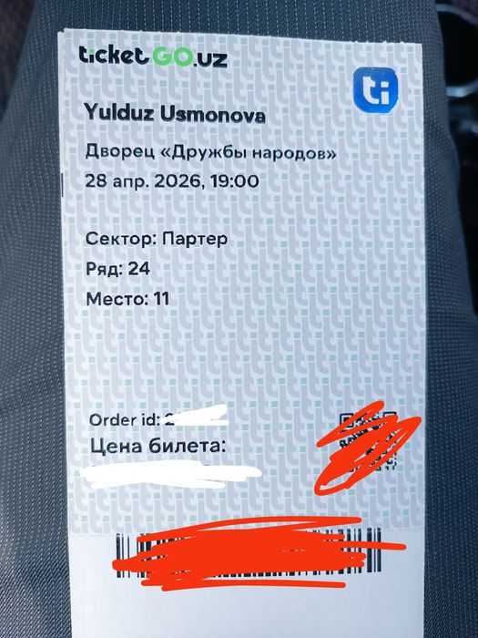 Yulduz Usmonova konsertga bilet 28-aprel