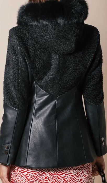 Кожено зимно палто сако яке ефос ephos естествен пух L