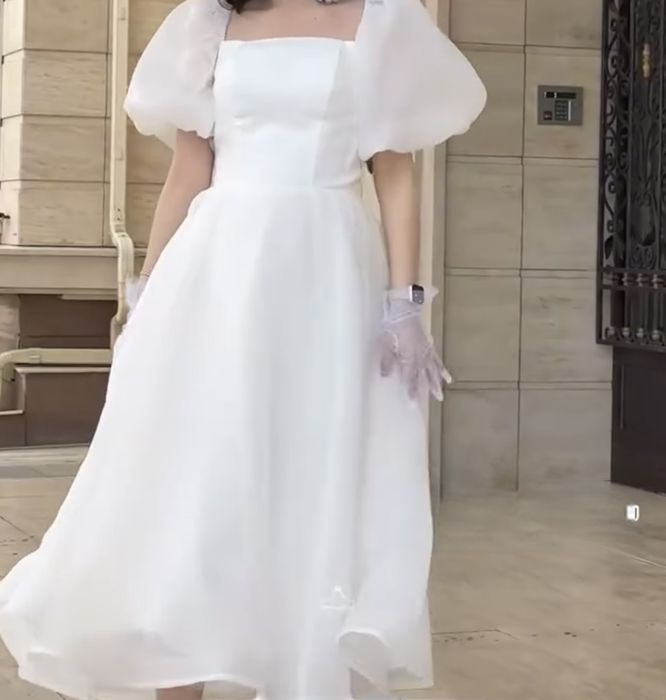 Белое пышное платье на выпускной