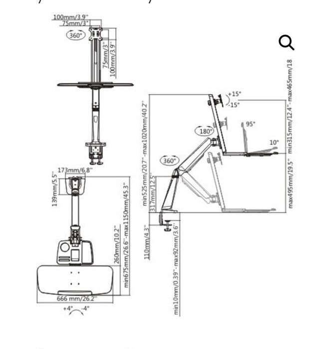 Стойка за монитор и  клавиатурата  със скоба, регулируема, ергономична