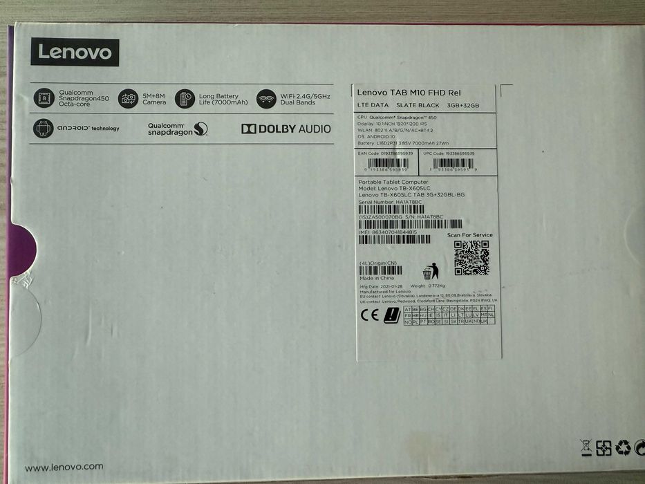 Tabletă Lenovo TAB M10, FHD Rel, Slate Black 3 Gb RAM + 32 Gb HDD