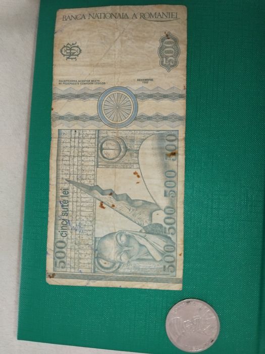 Bancnota 500 lei 1992 și moneda 100 lei 1992