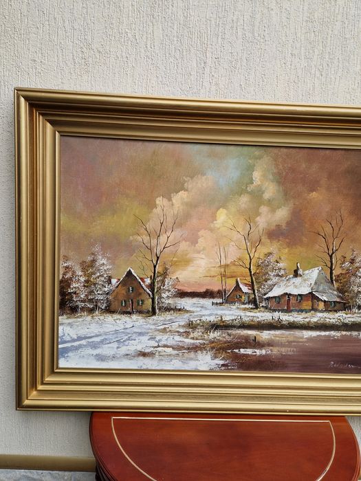 Уникална антикварна белгийска картина масло върху платно