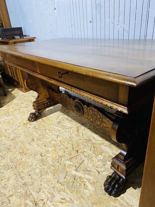 Birou Vintage Lemn Masiv Sec XIX Antic Sculptat Vechi Masa