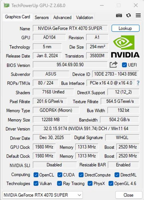 ASUS Dual NVIDIA GeForce RTX 4070 Super 12GB GDDR6X