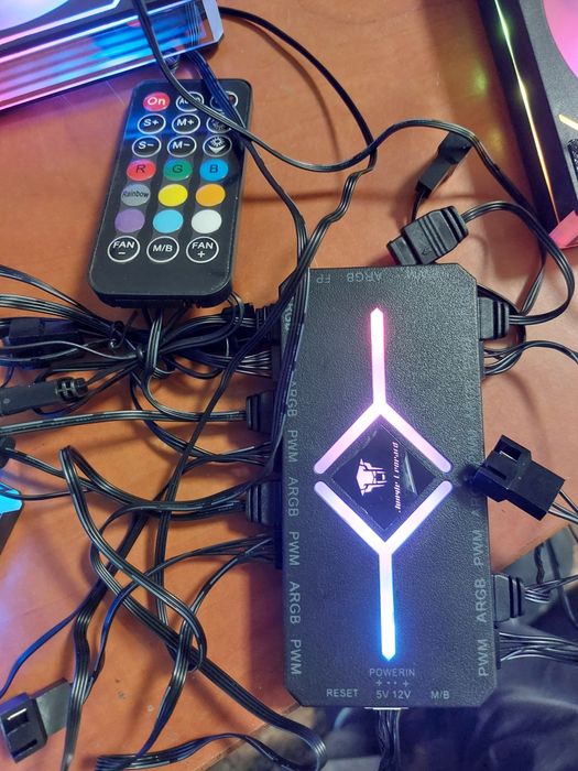 Set ventilatoare argb x5 120mm,controller,remote,negre,S,normale,ca no