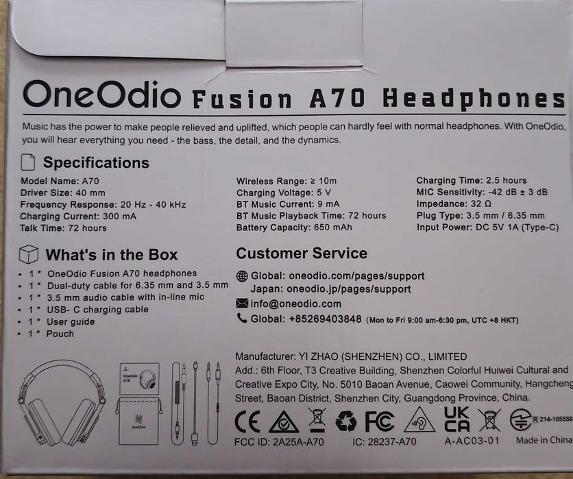 OneOdio Fusion A70 - 20 Hz - 40 kHz - cu fir + wireless, nou