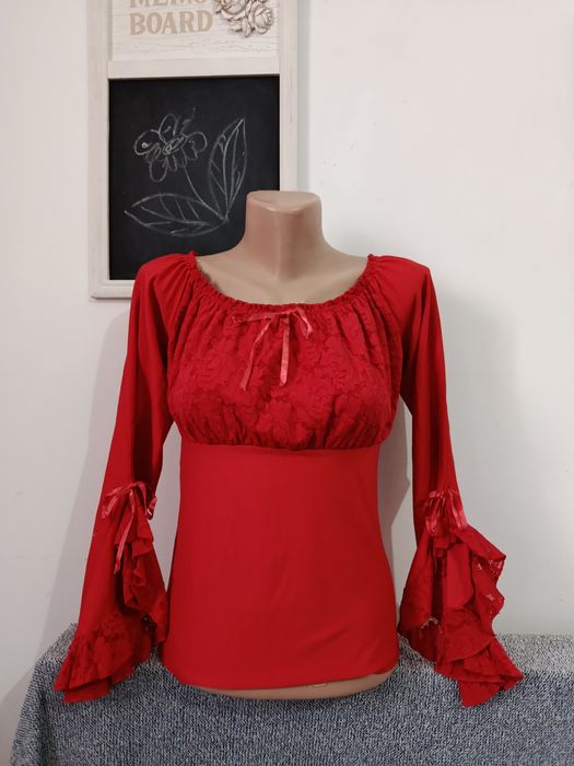 Bluza eleganta roșie mâneci evazate model anii 2000 mărimea S-M Charbell Paris