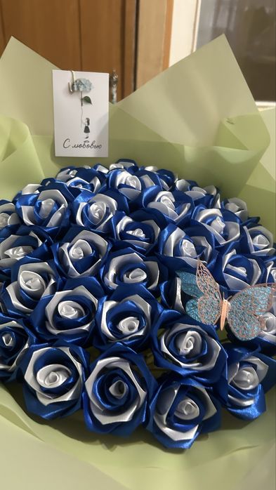 Цветы атласных лента букет 51 шт