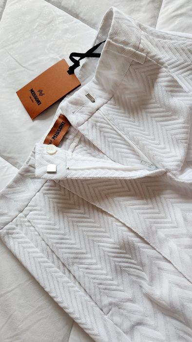 Бял панталон Missoni XS/S прав широк крачол ръб висока талия елегантен
