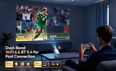 Промо Цена!Преносим Smart 4К Android WiFi Проектор с 12000lumen Автоматично трапецовиднo изкривяване