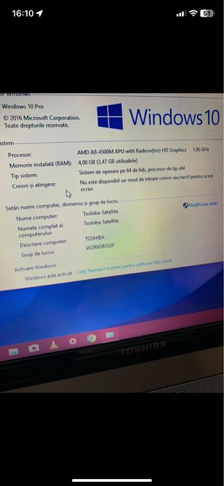 Laptop Toshiba display 17,3 inch,Windows,4gb ram functional cu incarca