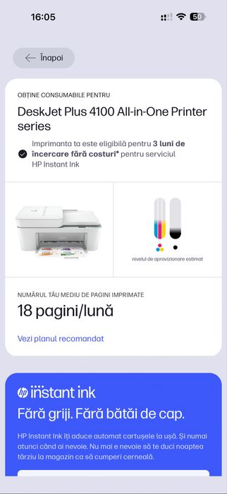Imprimanta HP DeskJet Plus 4100 defecta