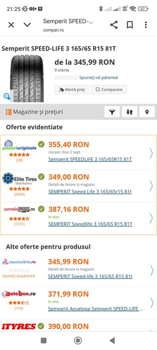 Anvelope vara 165 65 15 Semperit ca noi