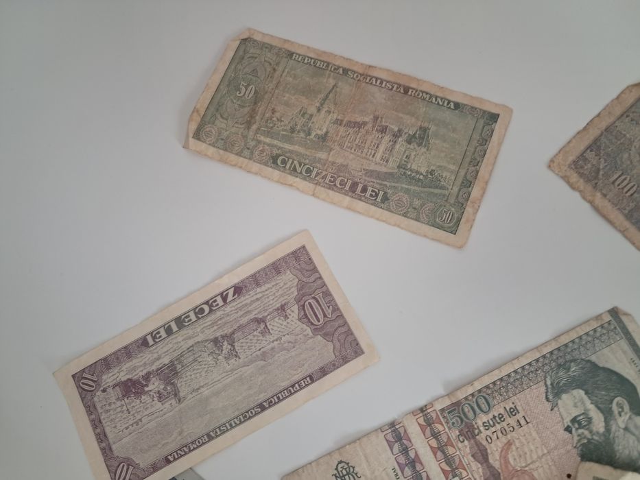 Lot 7 bancnote vechi românești (Perioada Socialistă RSR și anii '90)