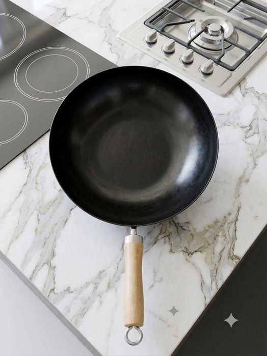 Wok Profesional Oțel Carbon Tigaie Mare Adanca Mancare Asiatica 28 cm