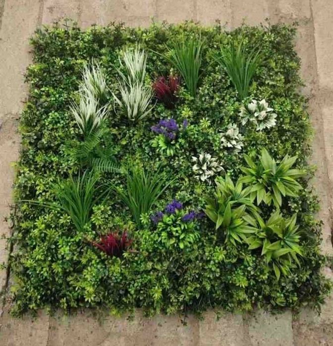 Panou decorativ verde cu mix de plante artificiale 1mx1m Spring