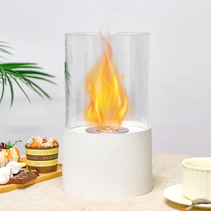 Decor masa / comoda mini foc cu flacara in vas de sticla