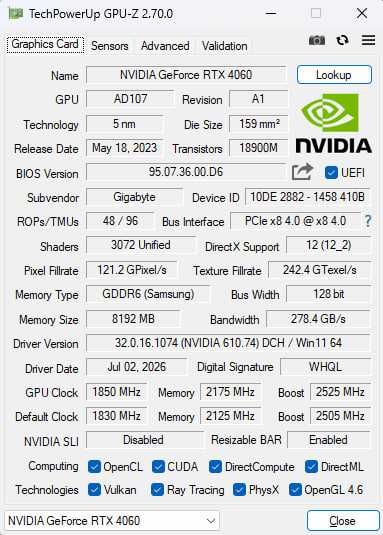 Видеокарта NVIDIA GeForce RTX 4060 gigabyte eagle oc 8GB