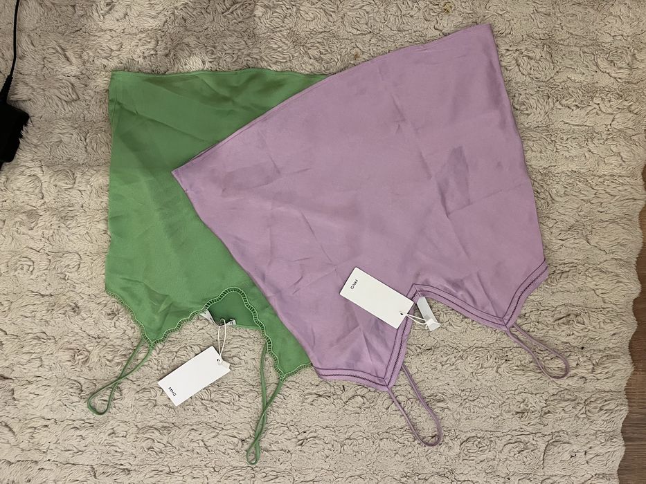 Сатенен топ Mango розов и зелен