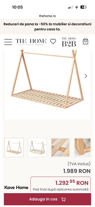 Pat lemn copii 100x200 cm Maralis Kave Home