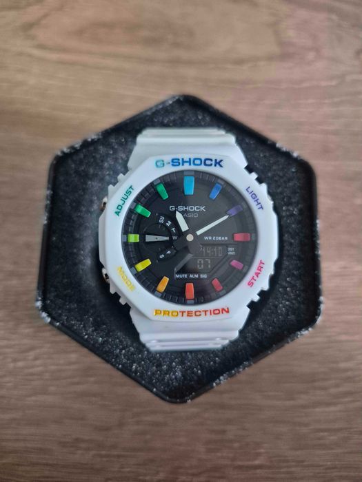 Casio G-Shock GA-2100 Custom White & Rainbow Markers