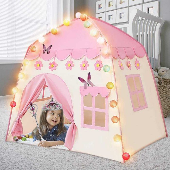 Детска палатка тип Къща с LED лампички памучни топки 130 x 90 x126см