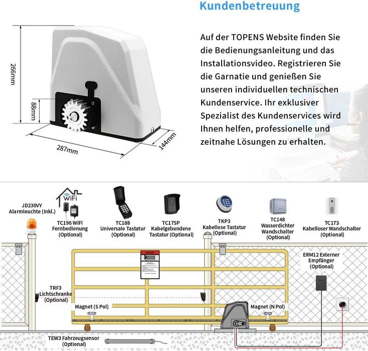 Deschizător de porți glisante TOPENS RK1100T de max 1300 kg și 12 m