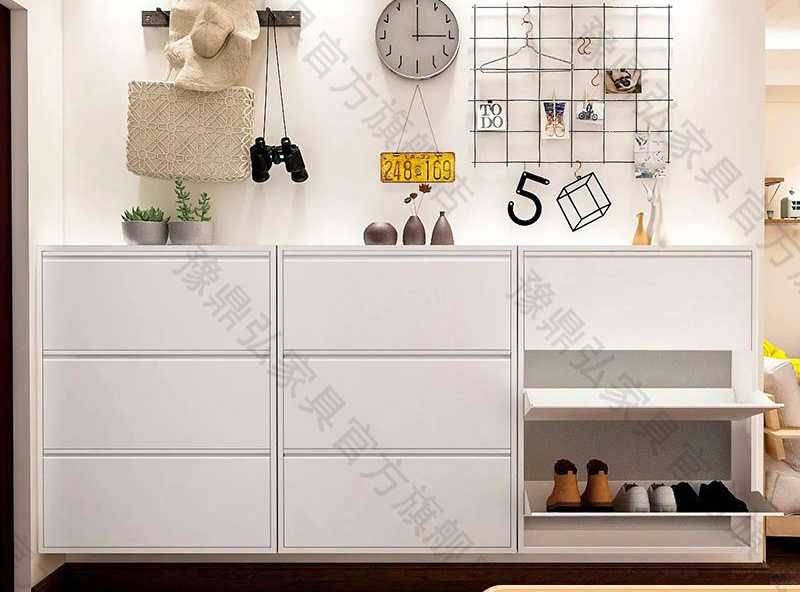 Узкая настенная обувница/Обувной шкаф настенный с полками