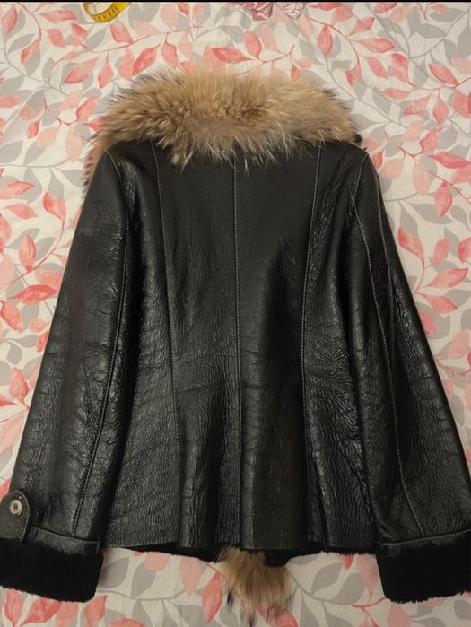 Jacheta din piele naturala ,cu blana naturala de vulpe