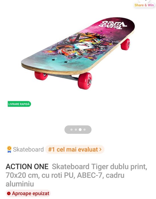 Skateboard nou TIGER dublu print