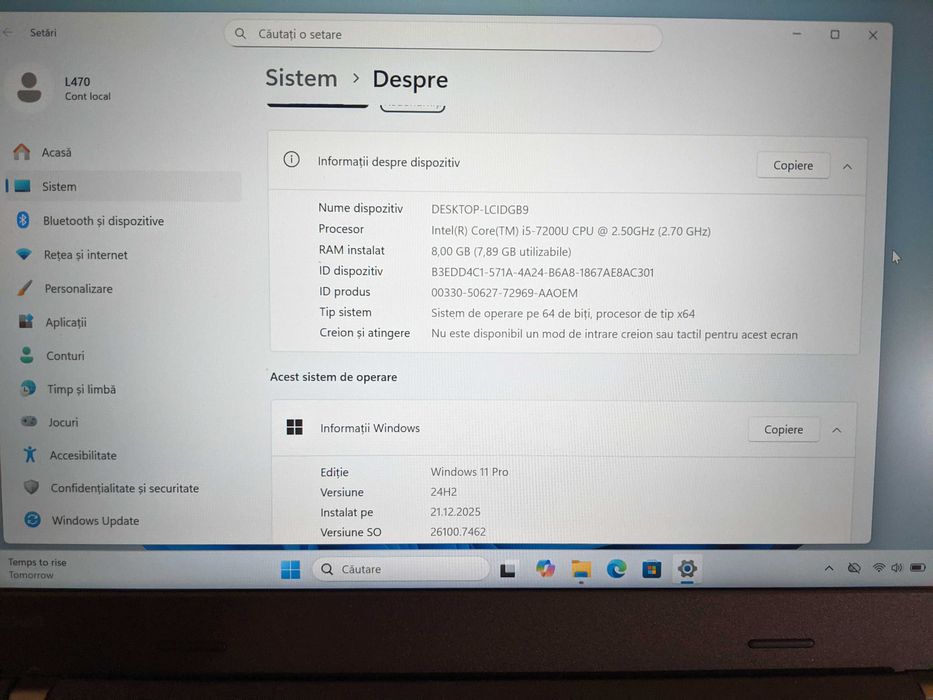 Laptop Lenovo ThinkPad L470, intel core i5 7200U , ram 8 gb, ssd 250gb