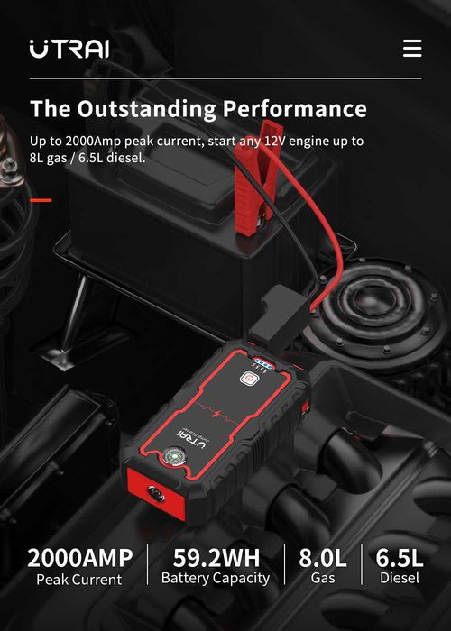 Aвариен стартер за акумулатор за автомобили JumpStarter 2000А 22000mAh