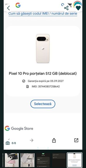 Google Pixel 10 Pro, 512GB, 16GB RAM, 5G, Porcelain, Impecabil!!!