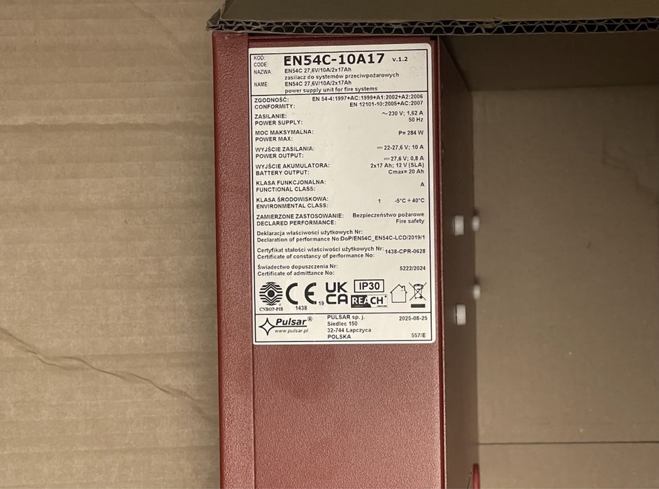 Sursa alimentare pentru sisteme incendiu PULSAR EN54C-10A17  *NOU*