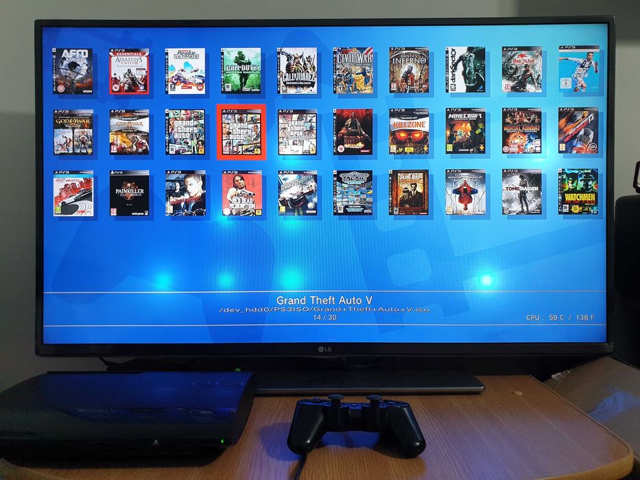 PS3 modat HEN 250 GB + 30 jocuri (GTA V, Red Dead, God of War, NFS)