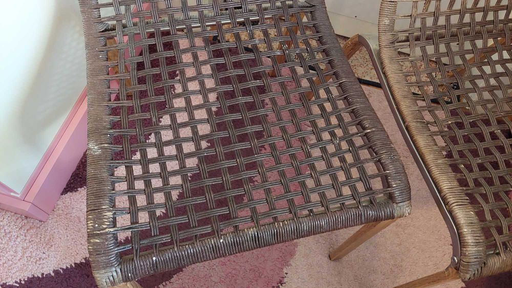 Scaune fixe picioare din inox si plasa impletita tip ratan, pentru terasa curte balcon bucatarie