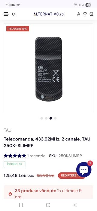 Telecomanda, 433.92MHz, 2 canale, TAU 250K-SLIMRP