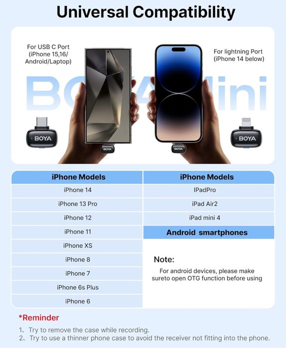 BOYA Mini — беспроводной петличный микрофон (Type-C & Lightning) c ENC