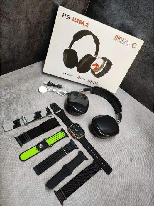 СМАРТ-ЧАСЫ с наушниками набор,6 ремешков