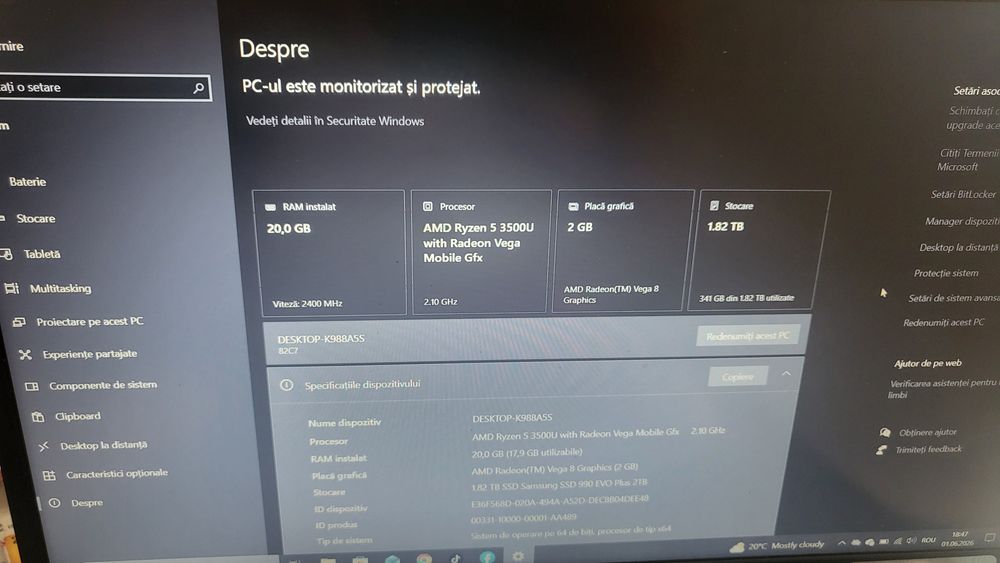 Lenovo v15 ada menționez este schimbat ssd și rami