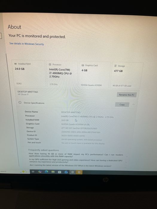 Laptop hp zbook 17