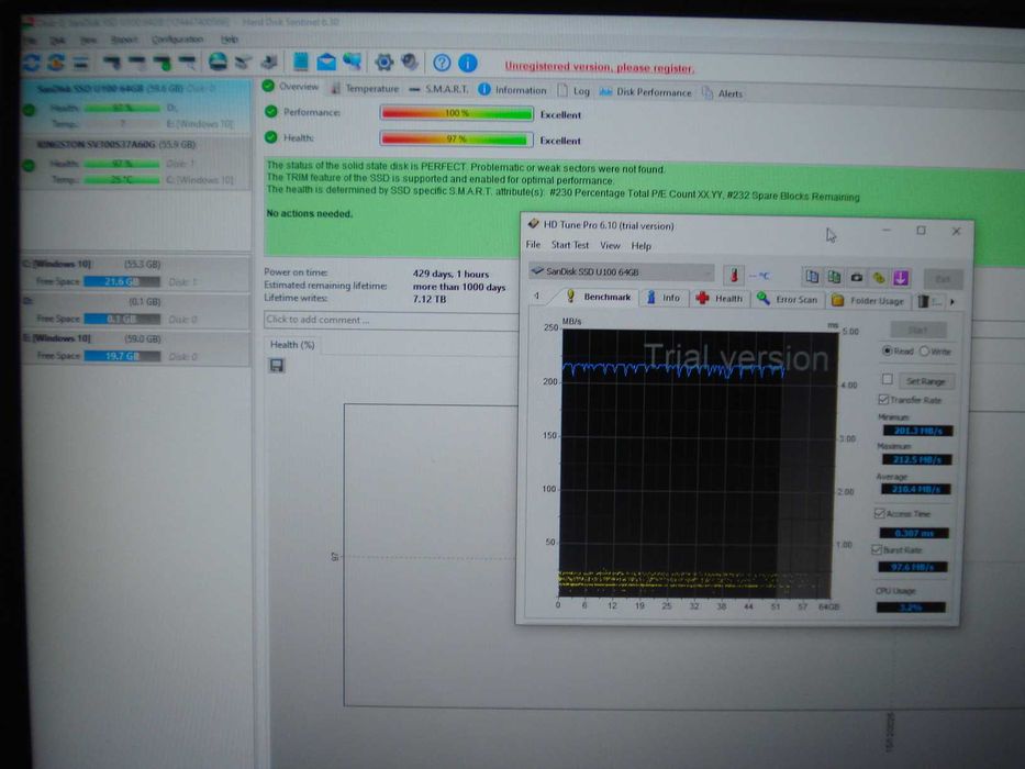 SSD Sandisk U100 64GB s-ata testat sanatate excelent