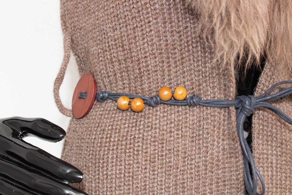 ALPACA SOCIETY дамска елек кафяв от алпака яка от естествен косъм XS/S