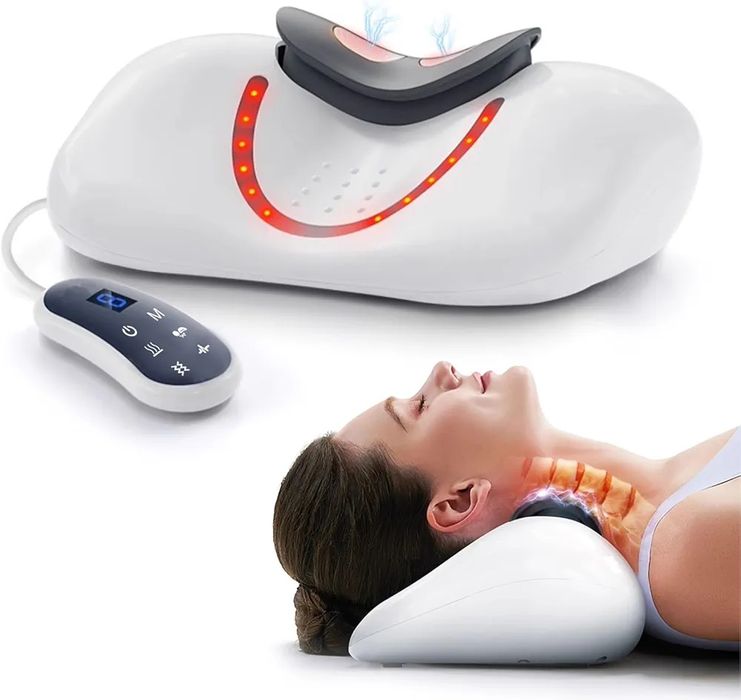 Aparat masaj cervical 3-in-1 EPROICKS: incalzire, vibratii, tractiune, fara fir, USB, 3 moduri, 9 trepte.
