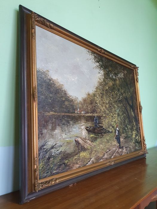 Уникална голяма антикварна авторска майсторска картина масло платно