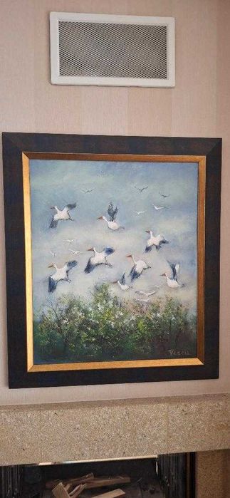 Picturi Teodor Vescu: Pescarusi in delta si Catedrala, oglinda insertii argintate