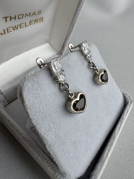 Cercei din argint, cuart fumuriu si cubic zirconia