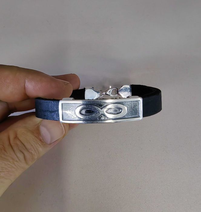 Мъжка сребърна гривна, гривнакожа със сребро, подарък за мъж